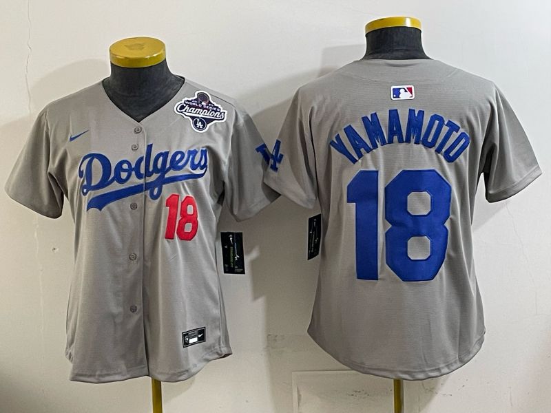 Women 2025 Los Angeles Dodgers #18 Yamamoto Grey Game Nike MLB Jersey style 0011